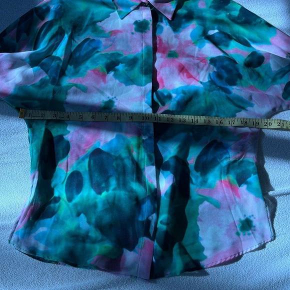 SOLD Zara Flowing Green Pink Floral Sheer Long Sleeve Blouse Small - Picture 15 of 16